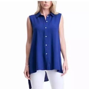 Fever Sleeveless Button-Front High-Low Top in Royal Blue size L